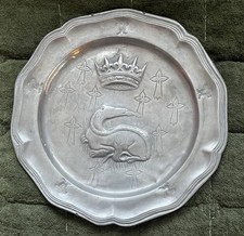Vintage French Titre Legal Pewter Plate Crested Salamander Crown King Hallmarks picture