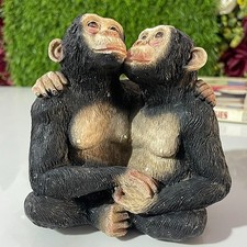 Statue Resin Vintage Two Monkeys Kissing Love Primates Rare Decorative Showpiece picture