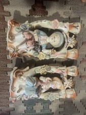 Vintage UCAGCO Japan Boy Girl Porcelain Double Candle Holders Roses Figural Pair picture
