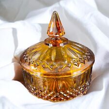 Vintage Indiana Glass Co Dark Amber Covered Candy Dish Pointy Top With Lid VTG picture