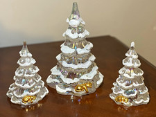 Fenton Art Glass Clear Iridescent Christmas Tree Set picture