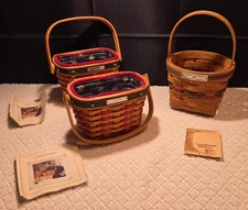 Longaberger Inaugural Baskets 1989 and 2001 (x2) Fabric Liner Plastic Protector picture