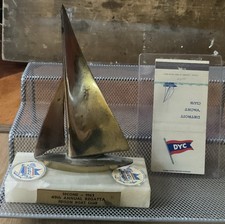 Vtg 1963 Edison Boat Club Detroit - Advertising Trophy Brass w Marble Stand + picture