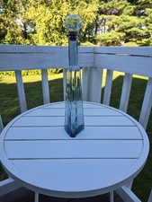 Vintage MCM Clear Blue Glass Decanter with Original Stopper, Rare Triangle Shape picture