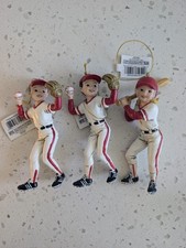 Baseball Boy Girl Kids Christmas Ornaments Red and White Uniform Set Of 3 picture