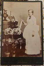Antique Victorian Cabinet Card Woman Flowers Possible Graduation c1888 IL picture