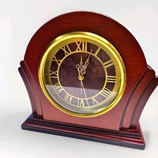 Vintage The Bombay Company Wood Mantle Desk Art Deco Clock With Brass Bezel picture