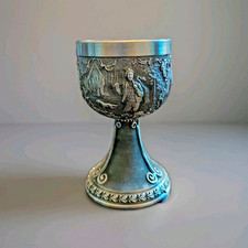 Vintage SKS Zinn Cup Goblet Ornate Hunter Scene Metalware 95% Pewter B picture