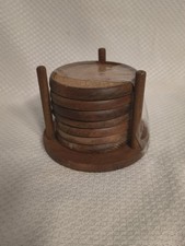 Vintage Woodcrest by Styson Coasters Set of 7 Cork Wood Mid Century Japan Holder picture