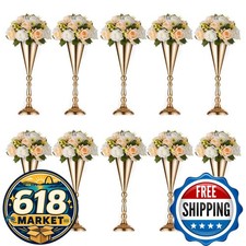 Sziqiqi Gold Trumpet Flower Centerpiece Riser Stand 10Pcs 16.5in picture