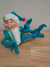 Whimsical Elf Annalee 2012 Teal Turquoise HolidayShelf Sitter Felt Fur picture