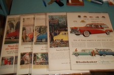 Lot of 5 Vintage Print Ad by Studebaker Wagon + Sedans 1949 + 1956 VG+ picture