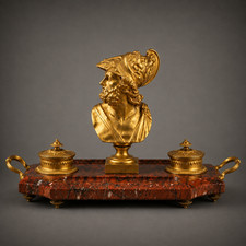 Antique Grand Tour Dore Bronze & Red Marble Inkwell 14