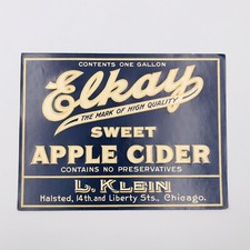 Vintage Original Elkay Sweet Apple Cider Blue Label L Klein Chicago IL  picture