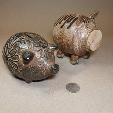 Stoneware Piggy Bank Portugal Folk Art Pottery Cork Nose Plug Pig Speckled *Read picture