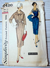Simplicity Pattern 2420 Slenderette Women's Slim Dress & Jacket Sz 14 Vtg 1950s picture