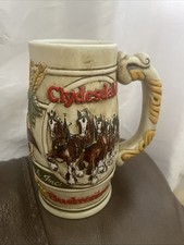 Vintage Budweiser Beer Stein of Clydesdales Pulling a Beer Wagon picture