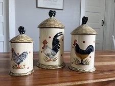 Vintage 3-piece rooster ceramic canister set. picture