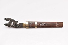 OLD INDONESIAN GOLOK KNIFE, 19TH CENTURY, NICE DRAGON HEAD HORN FIGURAL HANDLE picture