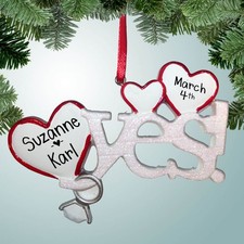 She Said YES with White & Red Hearts - Personalized Ornament - Just Married picture