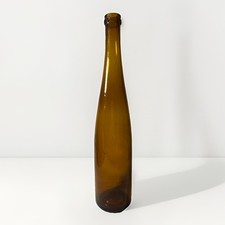 Antique Turn-Mold Amber Glass Hock Bottle 14” Applied Top Seeded No Seams 1880s picture