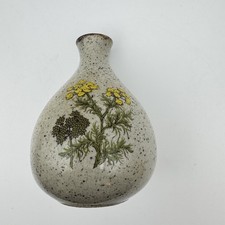 Vintage Takahashi Japan Vase Speckled Beige Yellow Wildflowers cottage core 4