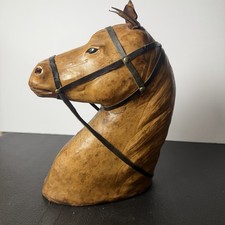 Vintage Leather Horse Head Bust Sculpture Statue Equestrian Decor 11.5 picture