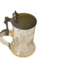 1890-1900 Antique Hand Cut Crystal Beer Stein Engraved Pewter Lid / Mark RP picture