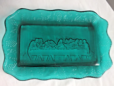 Emerald spruce green Indiana glass LAST SUPPER plate dish 11x7
