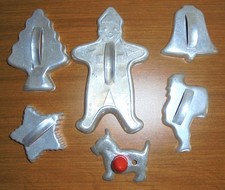 6 VTG Metal Cookie Cutters – Christmas Holidays & Red Handled Scottie Dog picture