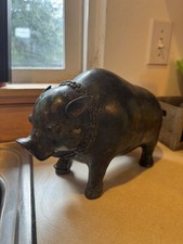 Vintage Bronze Pig Statue 11