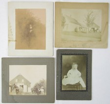 Lot of 4 FADED & AGED Antique Photos Cabinet Cards, Horses, Barn, House, Baby picture