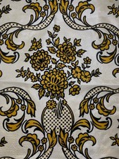 2 MCM Regency Gold & Black Fiberglass Flocked Pinch Pleat Curtains Drapes Vtg picture