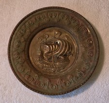 Vintage English Embossed Brass Sailing Ship Wall Plaque (11.5-Inch) with Origina picture
