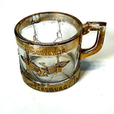 MILLERSBURG PA Antique DEPRESSION VICTORIAN EAGLE GOLD Glass Souvenir CUP picture