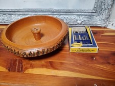 Vtg Wood Nut Bowl Dish Tree Bark ELLWOOD RUSTICWARE 11” includes Nib tools X-mas picture