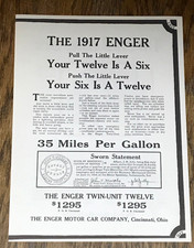 The 1917 Enger, Twin-Unit Twelve & Six Cylinder Motor Car Cincinnati Sales Broch picture