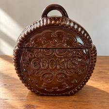 Vintage Brown Oreo Ceramic Cookie Jar – Ornate Round Biscuit Design with Lid picture