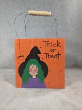 Wooden Witch Basket Trick or Treat with Wire Handle 7x7x7 picture