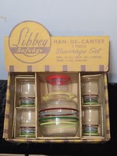 Libbey Safedge Han-De-Canter 5pc Beverage Set 44oz Carafe + 4 6oz Glasses picture