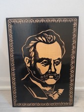 Vintage Ukrainian Hand Carved Ivan Franko Portrait, Woodcut Decorative Hanging picture