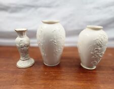 3 Lenox Masterpiece Porcelain Vases Ivory Embossed Flower w/ Gold Trim 8