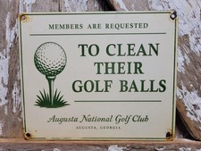 VINTAGE AUGUSTA NATIONAL GOLF CLUB PORCELAIN SIGN RARE OLD MEMBERS CLEAN BALLS picture