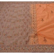 Sanskriti Vintage Orange Sarees Pure Silk Hand Beaded Woven Craft Fabric Sari picture