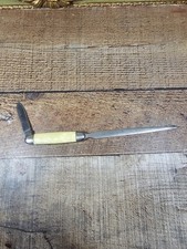 Vintage LK Co USA Letter Opener w/Knife Combo Faux Pearl Handle picture