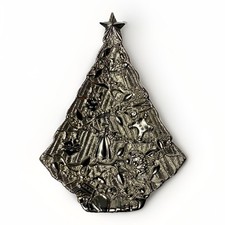Vtg Silver Christmas Tree Candy Dish Etched Branches By Gorham 9” X 7” picture