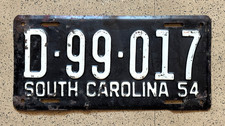 1954 SOUTH CAROLINA license plate — ORIGINAL — TERRIFIC vintage antique car tag picture