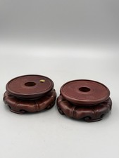 Pair Vintage Chinese Carved Hardwood Brown Display Wood Stands For Vase 3.5'' picture