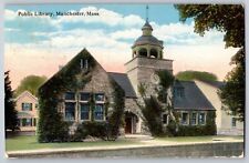 Manchester Massachusetts~2:56 PM~Open Tower~Ivy-Edged Public Library~Postcard picture