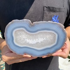 0.9lb Natural striped agate quartz crystal slice rough mineral specimen picture